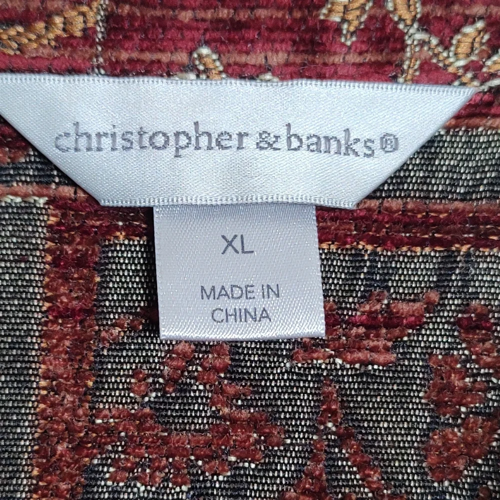 Christopher & Banks Unlined Tapestry Zip Up Multicolor Patterned Jacket